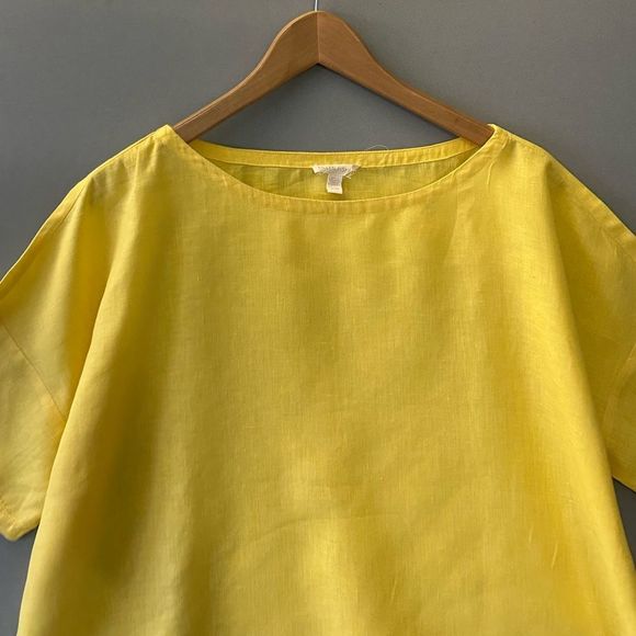 Eleen Fisher Organic Linen Top Blouse Shirt Size M Yellow - Picture 3 of 7